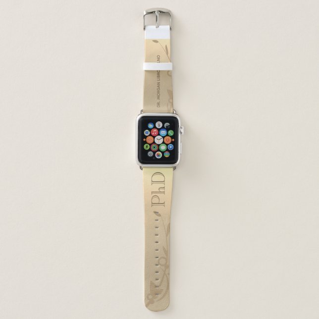 Gold Grad Name PhD Graduation Apple Watch Band (Front)