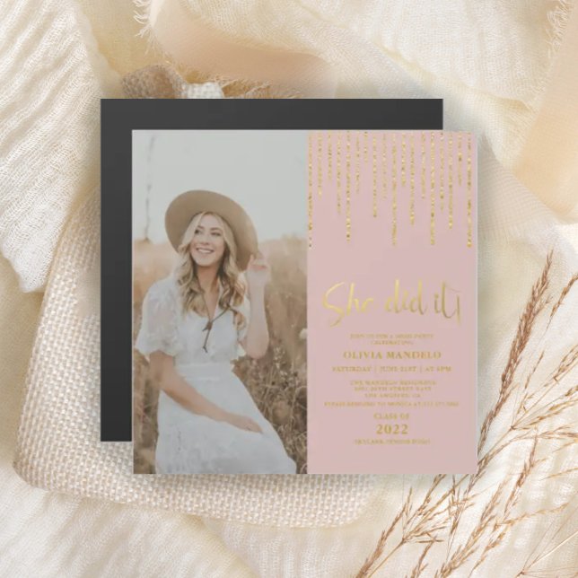 Gold Grad Party Photo Magnetic Invitation Card (Creator Uploaded)