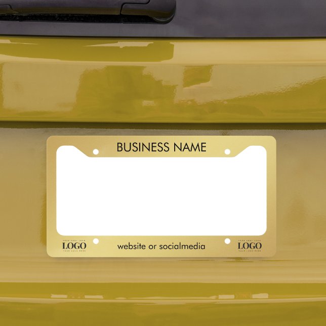 Gold Gradient Business Company Custom Logo Text License Plate Frame (Creator Uploaded)