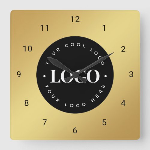 Gold Gradient Custom Logo Business Company Office Square Wall Clock