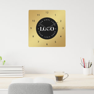 Gold Gradient Custom Logo Business Company Office Square Wall Clock