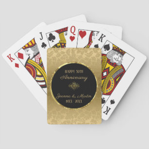 Gold Gradient Damask- Anniversary Poker Cards