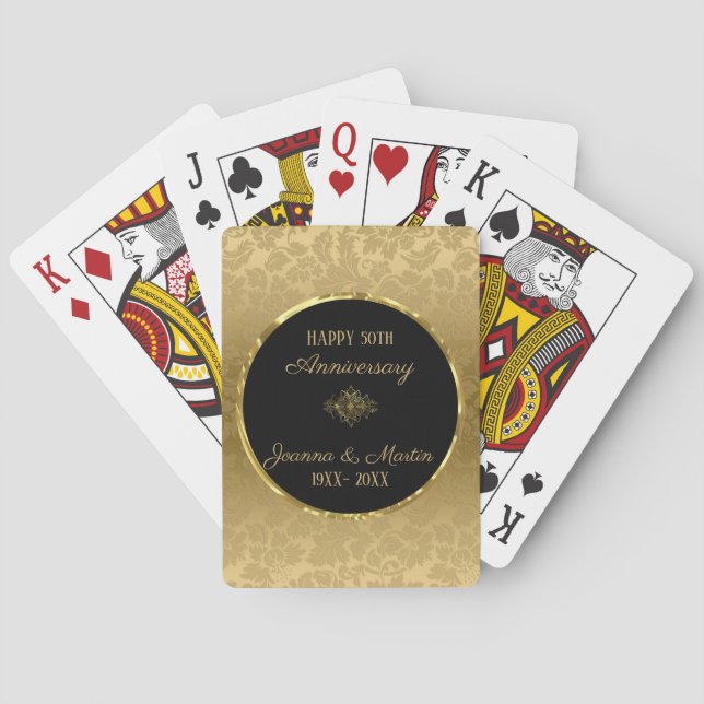 Gold Gradient Damask- Anniversary Poker Cards (Back)