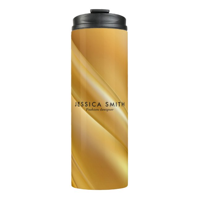 Gold gradient diagonal lines thermal tumbler (Front)