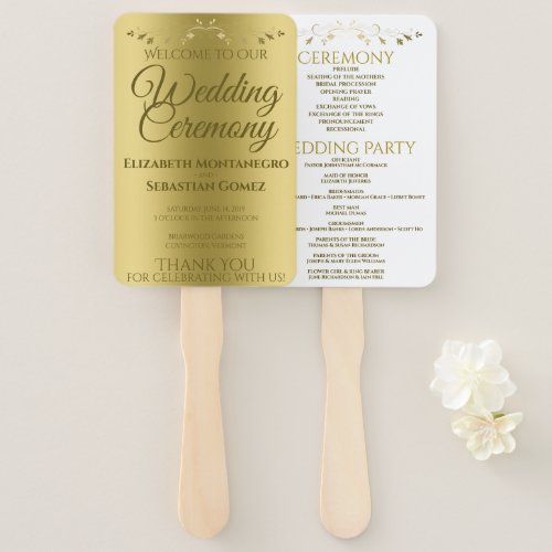 Gold Gradient Elegant Flourish Wedding Program Hand Fan