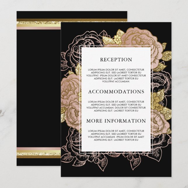 Gold Gradient & Glitter | Rose Gold Floral Guest Invitation (Front/Back)