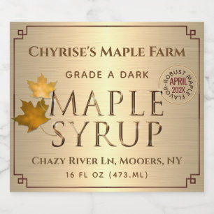 Gold Gradient Maple Syrup Month and Year 4 x 3.5" Beer Bottle Label