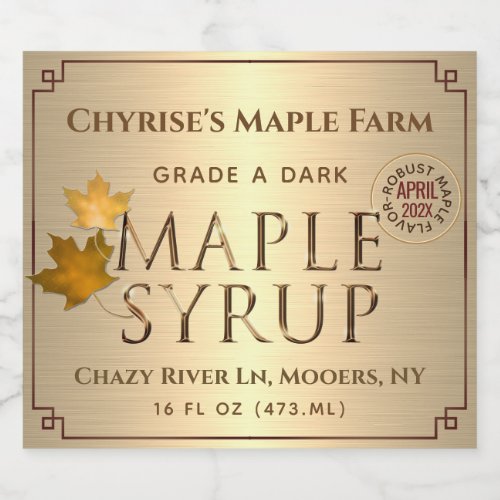 Gold Gradient Maple Syrup Month and Year 4 x 35  Beer Bottle Label