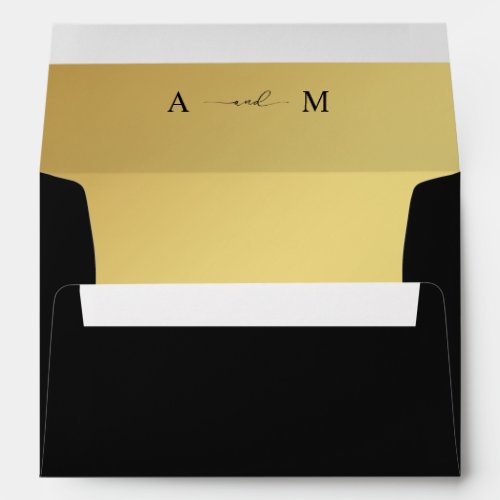 Gold Gradient  Monogram Elegant Black Wedding Envelope
