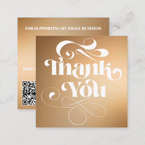 Gold gradient retro script order thank you square business card