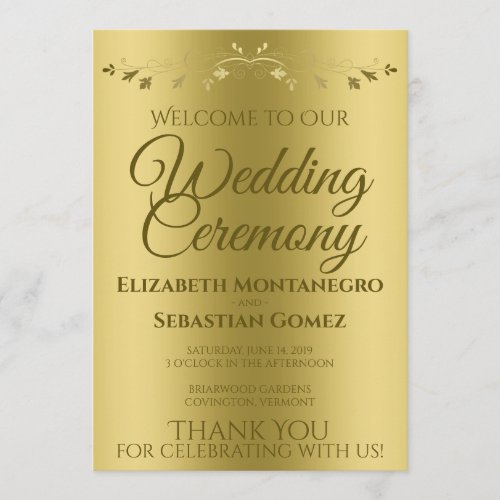 Gold Gradient  Vintage Filigree Elegant Wedding Program