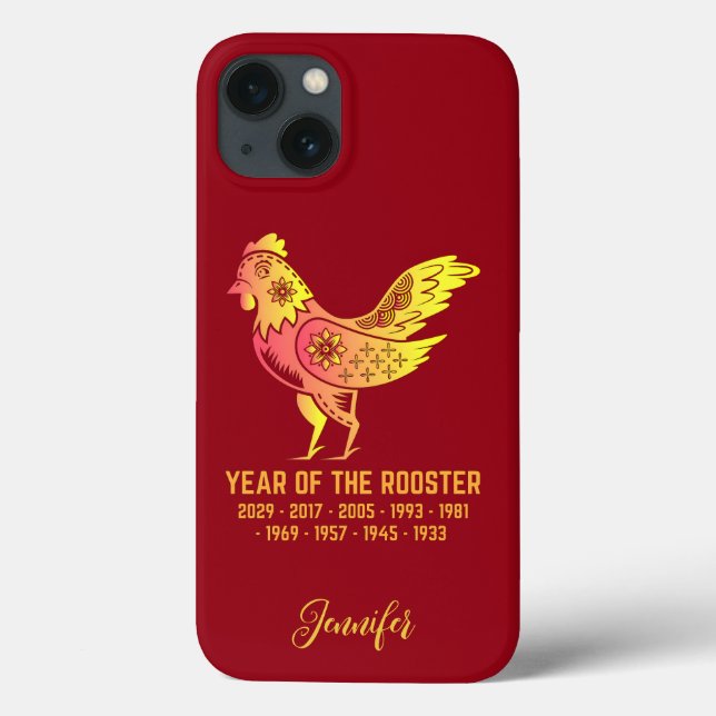 Gold Gradient Year Of Rooster Zodiac Name Red Case-Mate iPhone Case (Back)