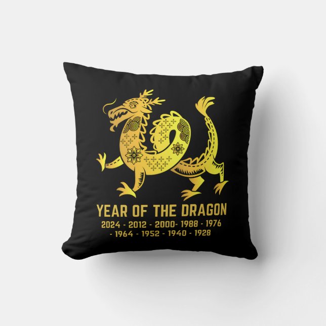 Gold Gradient Year Of The Dragon Zodiac Black Throw Pillow (Front)