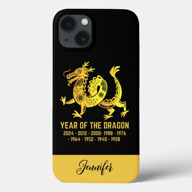 Gold Gradient Year Of The Dragon Zodiac Name Black Case-Mate iPhone Case (Back)