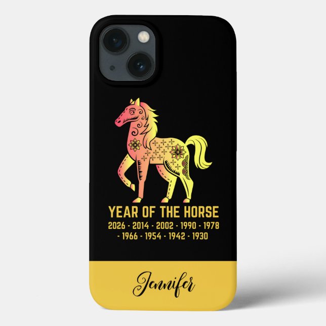 Gold Gradient Year Of The Horse Zodiac Name Black Case-Mate iPhone Case (Back)