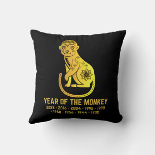 Gold Gradient Year Of The Monkey Zodiac Black Throw Pillow