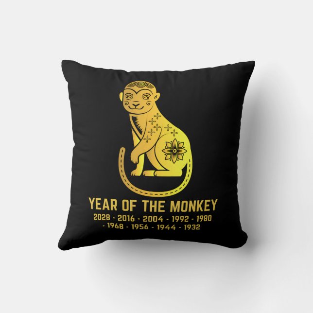 Gold Gradient Year Of The Monkey Zodiac Black Throw Pillow (Back)