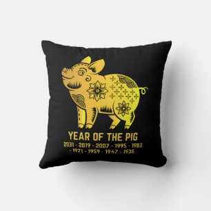 Gold Gradient Year Of The Pig Zodiac Black Throw Pillow