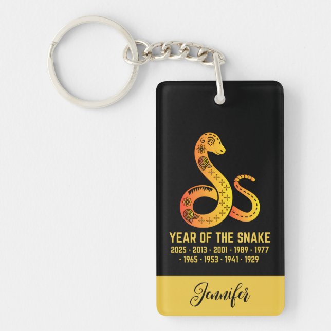 Gold Gradient Year Of The Snake Zodiac Name Black Keychain (Front)