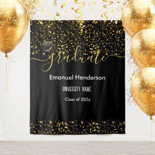 Gold Graduate Black Graduation Party Class of 2025 Tapestry
