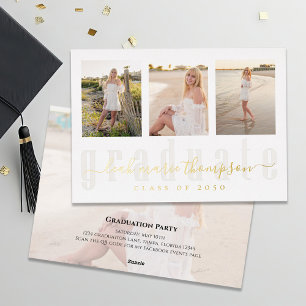 Gold Graduate Calligraphy Photo Collage Foil Invitation