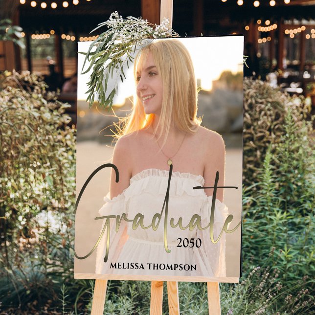 Gold Graduate Calligraphy Script Black Photo Party Poster (Creator Uploaded)