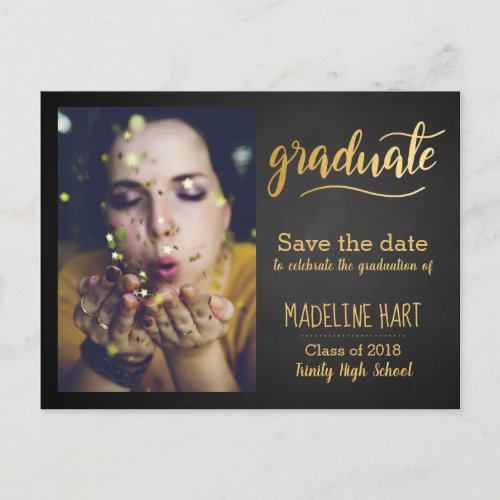 Gold Graduate  Chalkboard Save The Date Photo Announcement Postcard