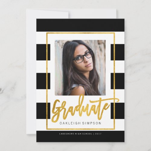 Gold Graduate | Chic Stripe Grad Announcement