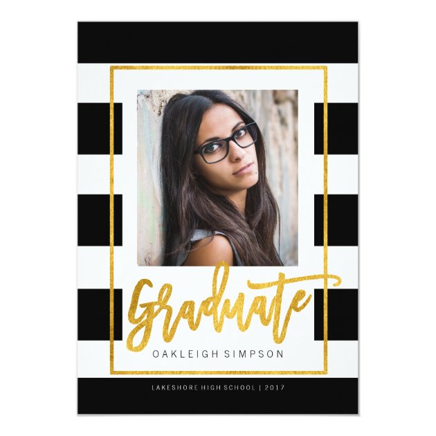Gold Graduate | Chic Stripe Grad Announcement