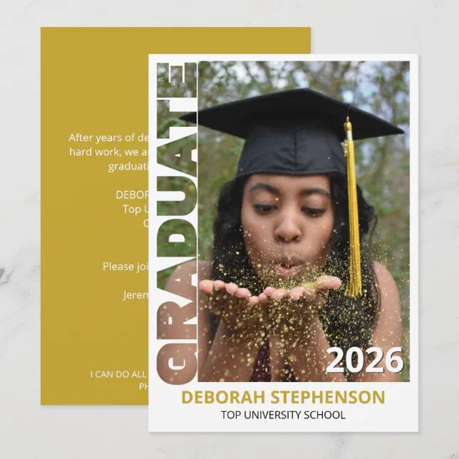 Gold Graduate Class of 2026 Photo Graduation Invitation | Zazzle