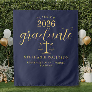 Gold Graduate Law School Graduation Blue Backdrop