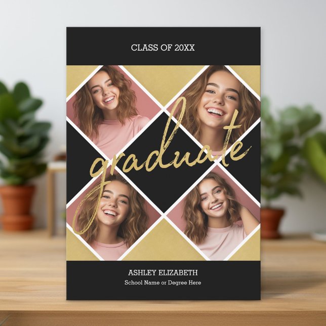 Gold Graduate Modern Graduation Photo Announcement (Custom Graduation Announcement and Invitation)