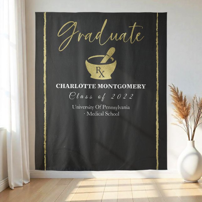 Gold Graduate Pharmacy School Graduation Backdrop (Creator Uploaded)