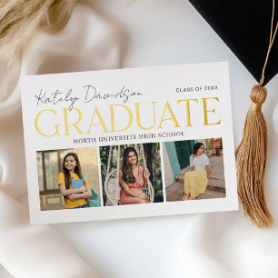 Gold Graduate Photo Collage Grad Party Foil Invitation