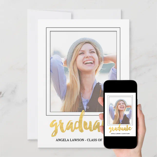 Gold Graduate Photo Frame Graduation Party Invite | Zazzle