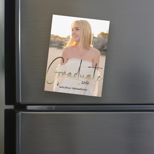 Gold Graduate Script Black Photo Simple Magnetic (Creator Uploaded)