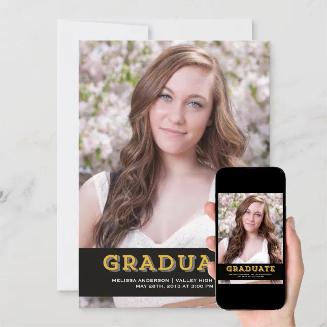 Gold Graduate Senior Portrait Invitation | Zazzle