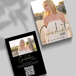 Gold Graduate Stylish Black Calligraphy Photo  Invitation