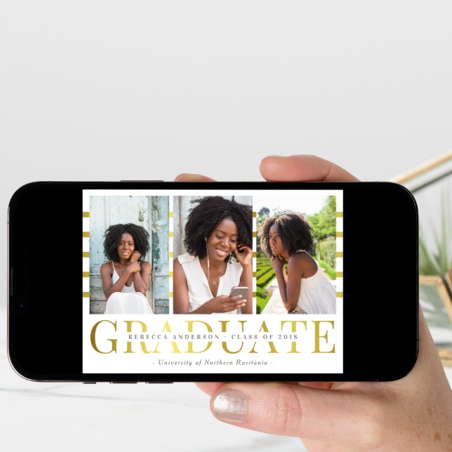 Gold Graduate Trendy Photo Graduation Announcement (Front Digital)
