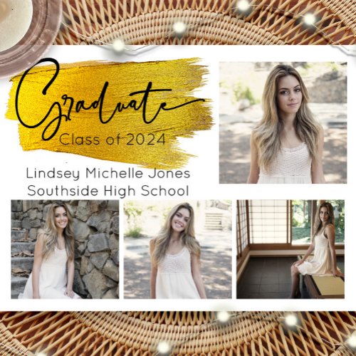 Gold Graduation Announcement  Party Invitation