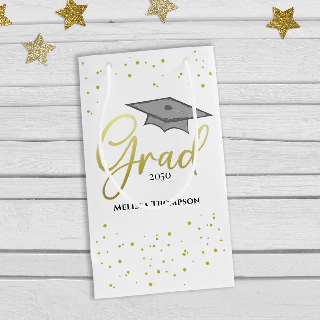 Gold Graduation Black and Gold Custom Small Grad  Small Gift Bag (Creator Uploaded)