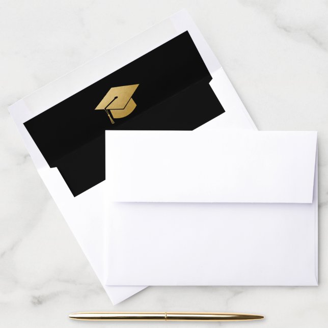 Gold Graduation Cap Announcement Envelope Liner (Desk)