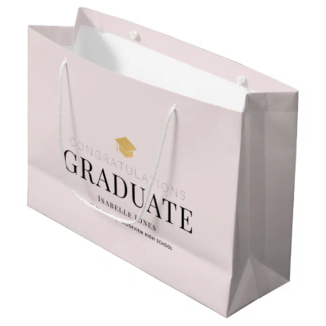 Gold Graduation Cap Blush Pink Graduation Large Gift Bag | Zazzle