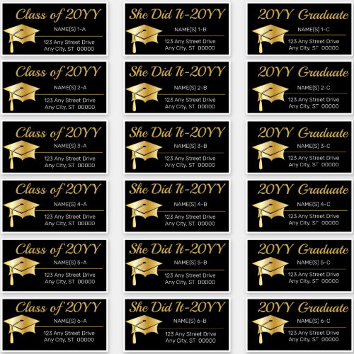 Gold Graduation Cap Class Year Address Labels
