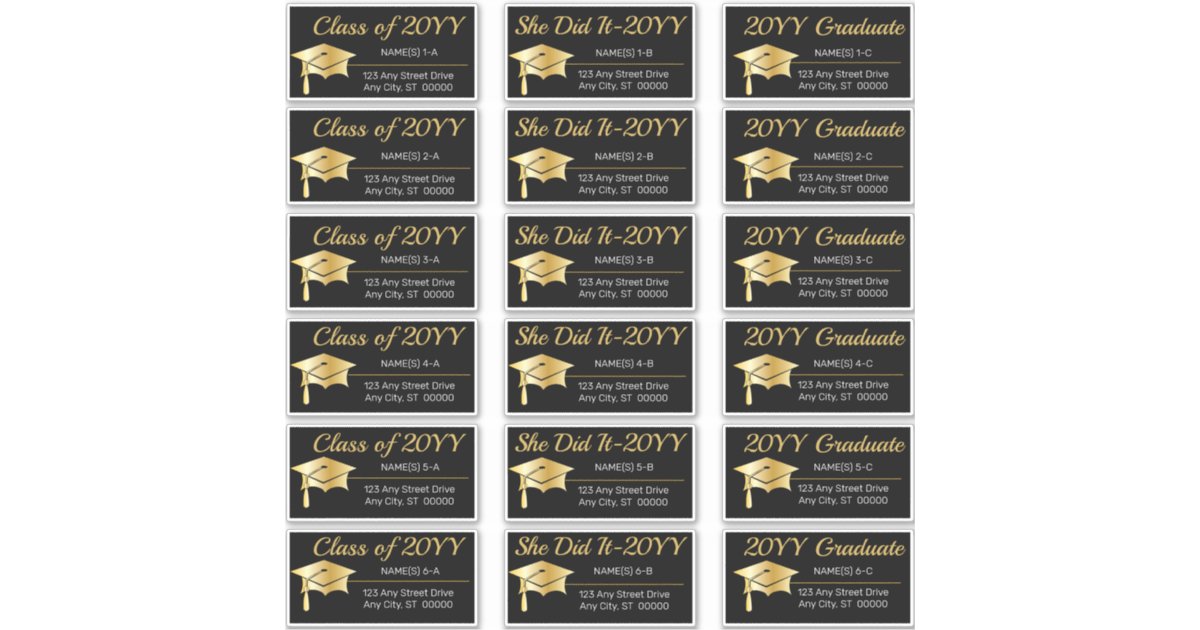 Gold Graduation Cap Class Year Address Labels | Zazzle