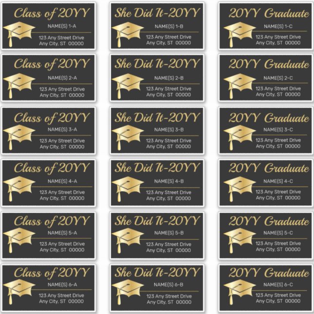 Gold Graduation Cap Class Year Address Labels (Front)