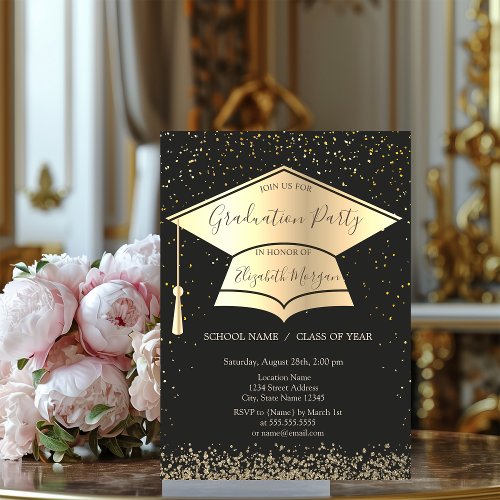 Gold Graduation CapDiamonds Confetti Graduation Invitation