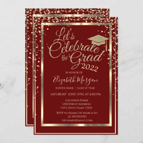 Gold Graduation Cap Diamonds Graduation   Invitation