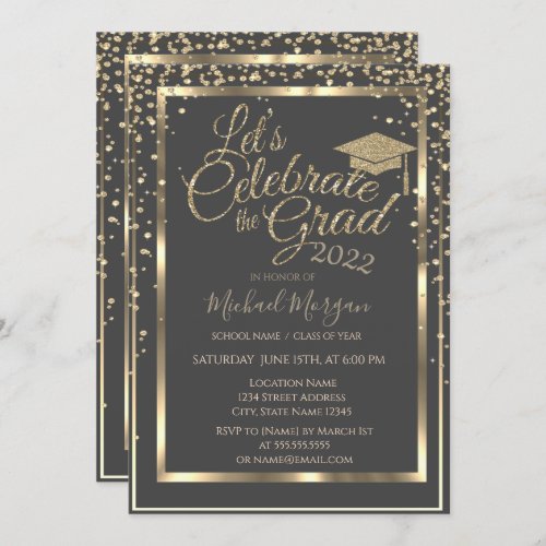 Gold Graduation Cap Diamonds Graduation  Invitation