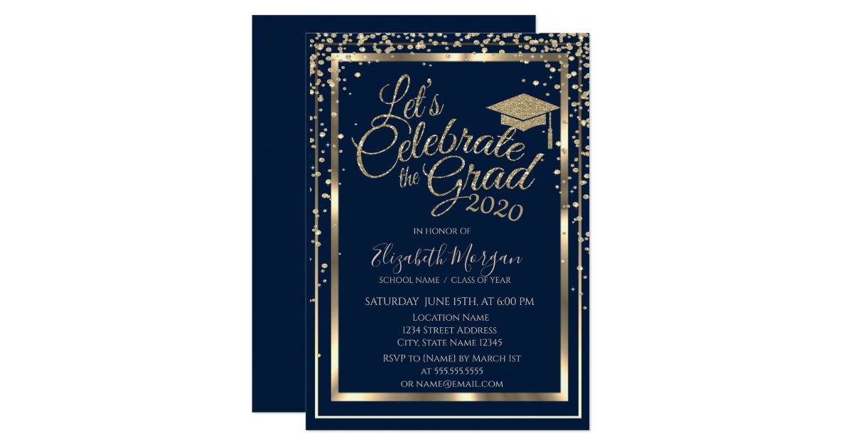 Gold Graduation Cap Diamonds Navy Blue Graduation Invitation | Zazzle.com